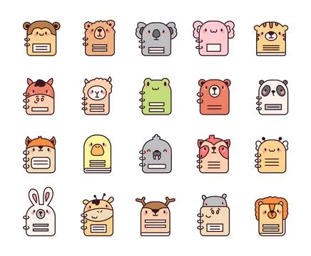 Cute animals on notebook covers. Back to school. Stock Illustration