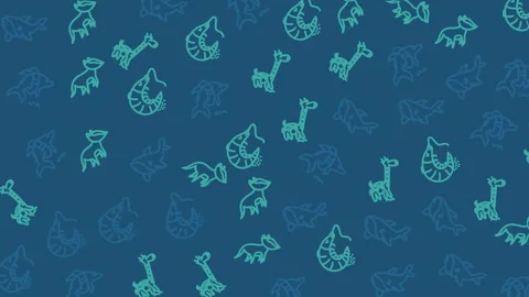 Cute Animals Pattern Animation Blue Background Giraffe Elephant Seamless Loop Video stock 343323952