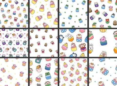 Cute animals in the pocket. Seamless pattern. Stock Illustration