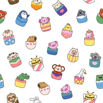 Cute animals in the pocket. Seamless pattern. Stock Illustration