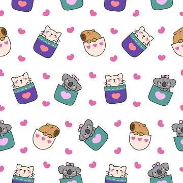 Cute animals in the pocket. Seamless pattern. Stock Illustration
