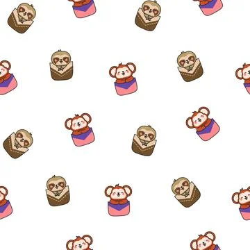Cute animals in the pocket. Seamless pattern. Stock Illustration