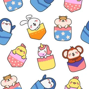 Cute animals in the pocket. Seamless pattern. 스톡 일러스트