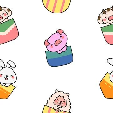 Cute animals in the pocket. Seamless pattern. 스톡 일러스트