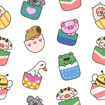Cute animals in the pocket. Seamless pattern. Stock Illustration