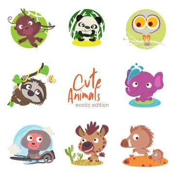 Cute animals with scenery set Illustrazione stock