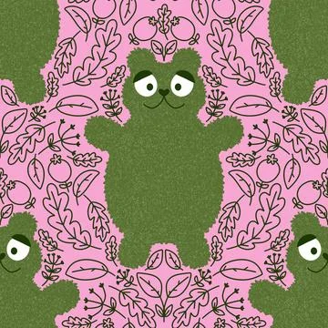 Cute animals seamless fluffy bears pattern for wrapping paper and kids Stock Illustration