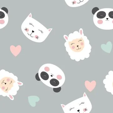 Cute animals seamless pattern background.  illustration Illustrazione stock
