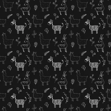 Cute Animals Seamless pattern. Cartoon Animals and plants doodles. Cartoon Ve Illustrazione stock