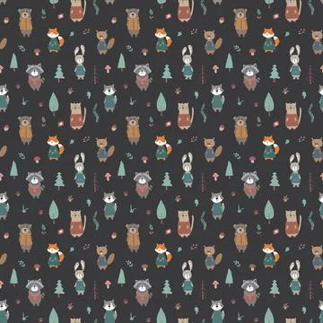Cute animals Seamless pattern. Cartoon Animals in forest background. Vector i Stock Illustration