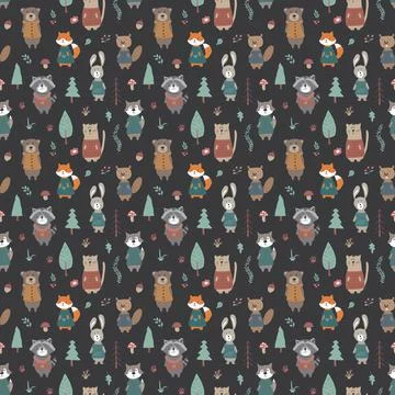 Cute animals Seamless pattern. Cartoon Animals in forest background. Vector i Illustrazione stock