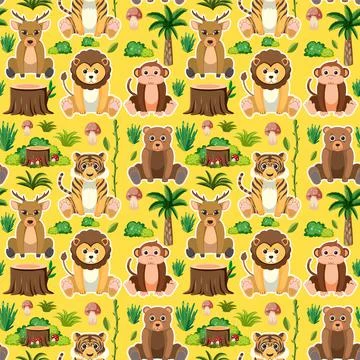 Cute animals seamless pattern 스톡 일러스트