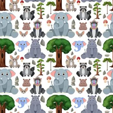 Cute animals seamless pattern Stock Illustration