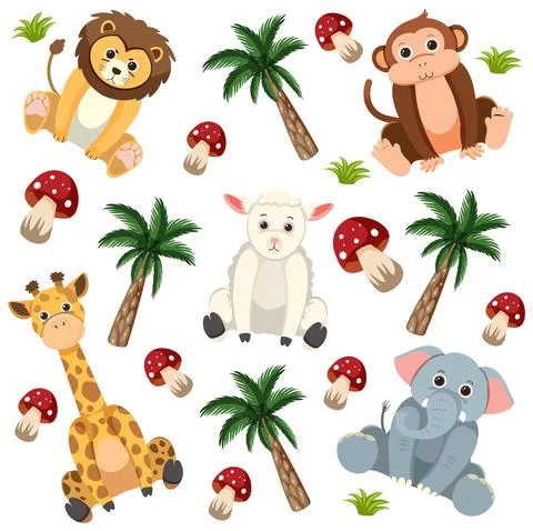 Cute animals seamless pattern 스톡 일러스트