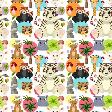 Cute animals seamless pattern Stock Illustration