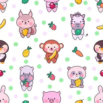 Cute animals seamless pattern. Kawaii animal funny fabric print design. Baby Stockillustratie