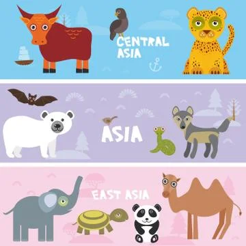 Cute animals set elephant Camel elephant leopard tortoise wolf bull eagle pol Illustrazione stock