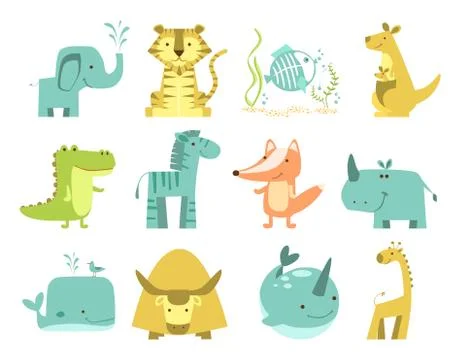 Cute animals set Stock Illustration
