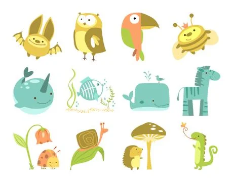 Cute animals set Stock Illustration