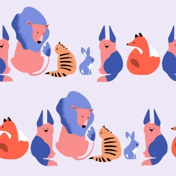 Cute Animals Stripe Pattern with Blue Background. Can be used for textile, po Illustrazione stock