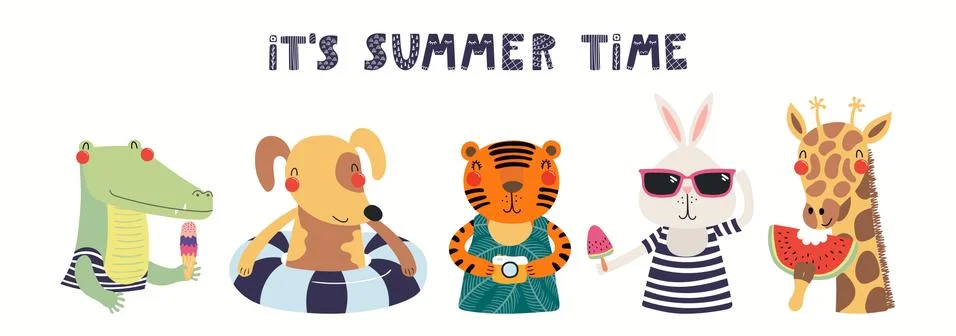 Cute animals in summer Stock Illustration