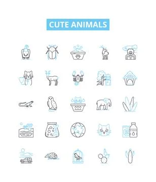 Cute animals vector line icons set. Furry, Puppy, Kitten, Cuddly, Lamb, Bunny Stock Illustration