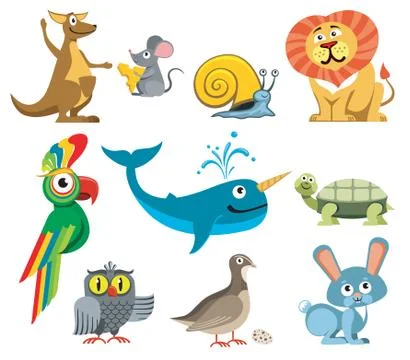 Cute animals vector set in cartoon style 스톡 일러스트