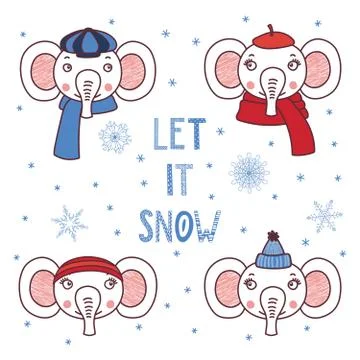 Cute animals in warm hats Stock Illustration