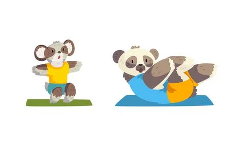 Cute Animals Wild Animals Doing Sports Set, Panda Bear Doing Sit Up and Koala Stock Illustration
