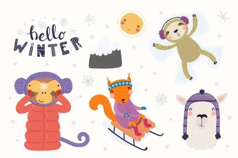 Cute animals winter set イラスト素材