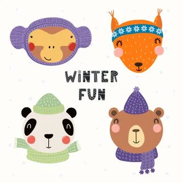 Cute animals winter set イラスト素材