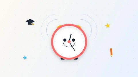 Cute Animated Alarm Clock Ringing with Happy Face in School Background Stock Footage 344513918
