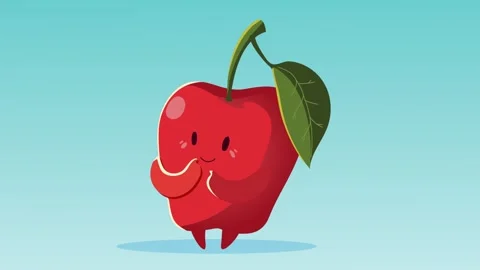 Cute animated apple character standing and blushing on a simple blue backgr.. Stock Footage 339261484
