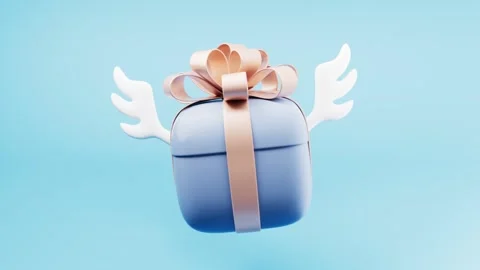 Cute animated blue gift box with wings flying on pastel background festive .. Stock Footage 332222747