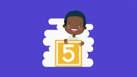 Cute animated boy holding number five sign on purple background, educationa.. Video stock 338397992