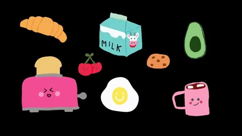 Cute animated breakfast items with smiling faces Stock Footage 313864686