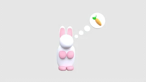 A cute animated bunny with droopy ears visualizes its desire for a juicy ca.. Stock Footage 307476736
