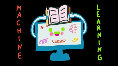 Cute animated cartoon of computer in machine learning concept Stock Footage 314308722