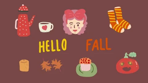 Cute animated cartoon "Hello Fall" elements Stock Footage 314308767