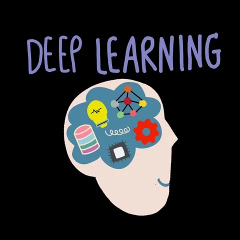 Cute animated cartoon human head filled with icons illustrating "Deep Learning" Stock Footage 314308704