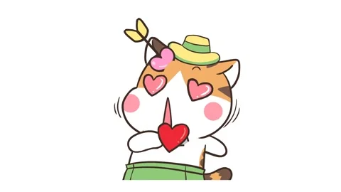 Cute Animated Cat with Arrow in Head - Love at First Sight | White Background Stock Footage 282781855