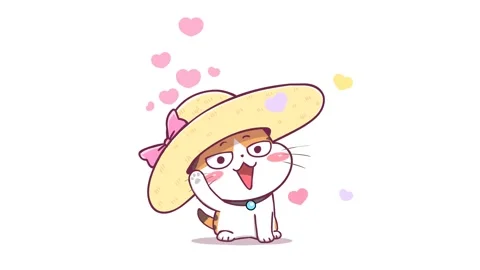 Cute Animated Cat with Big Hat on White Background Stock Footage 282780829