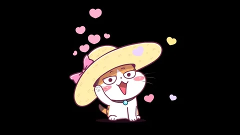 Cute Animated Cat with Big Hat on Transparent Background Stock Footage 282780839