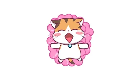 Cute Animated Cat Falling onto Hearts - White Background Stock Footage 282780756