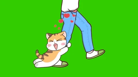 Cute animated cat hugging a leg asking to join Stock Footage 285223399