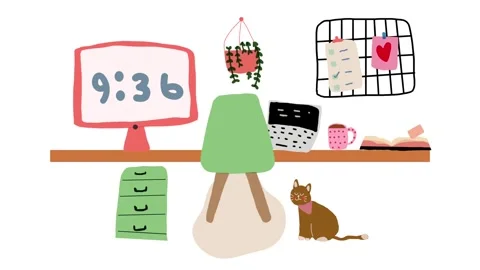 Cute animated cozy workspace Stock Footage 314308799