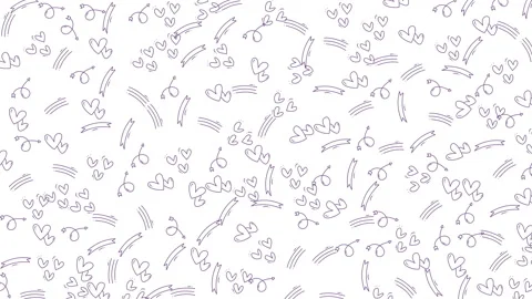Cute animated doodle pattern with purple hearts arrows and abstract lines loo Video stock 335925288