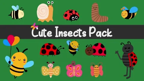Cute Animated Insects and Bugs on Green Screen | Colorful 2D Hand-Drawn Cartoon Stock Footage 332353809