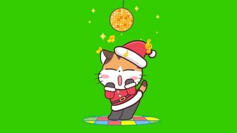 Cute Animated Santa Cat Dancing - Green Screen. Stock Footage 282791180