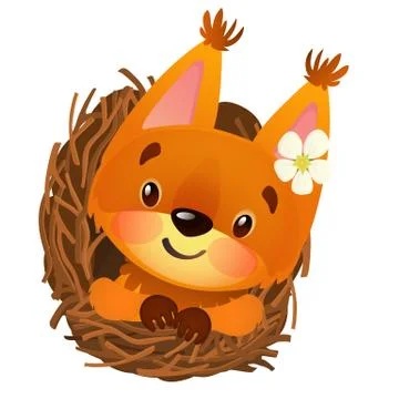 Cute animated squirrel smiling isolated on white background. Vector cartoon Stock Illustration